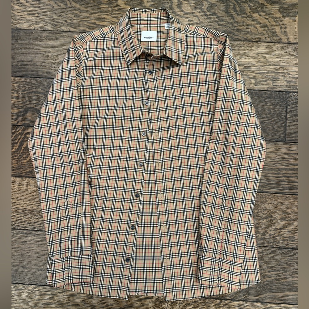 Burberry Kids Owen Check stretch cotton Beige and Black Button Down Shirt